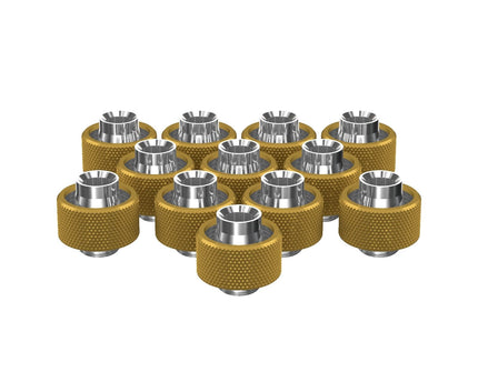 PrimoChill SecureFit SX - Premium Compression Fittings 12 Pack - For 1/2in ID x 3/4in OD Flexible Tubing (F-SFSX34-12) - Available in 20+ Colors, Custom Watercooling Loop Ready - Gold
