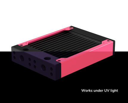 PrimoChill 120SL (30mm) EXIMO Modular Radiator, Black POM, 1x120mm, Single Fan (R-SL-BK12) Available in 20+ Colors, Assembled in USA and Custom Watercooling Loop Ready - PrimoChill - KEEPING IT COOL UV Pink
