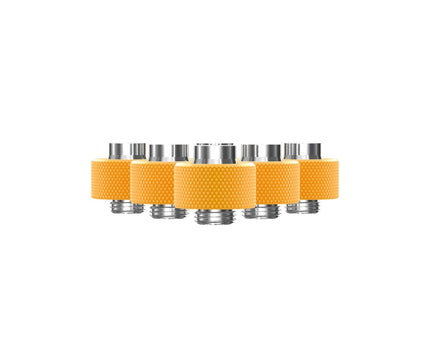PrimoChill SecureFit SX - Premium Compression Fittings 6 Pack - For 1/2in ID x 3/4in OD Flexible Tubing (F-SFSX34-6) - Available in 20+ Colors, Custom Watercooling Loop Ready - Yellow