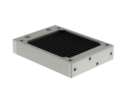 PrimoChill 120SL (30mm) EXIMO Modular Radiator, White POM, 1x120mm, Single Fan (R-SL-W12) Available in 20+ Colors, Assembled in USA and Custom Watercooling Loop Ready - TX Matte Silver
