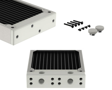 PrimoChill 120SL (30mm) EXIMO Modular Radiator, White POM, 1x120mm, Single Fan (R-SL-W12) Available in 20+ Colors, Assembled in USA and Custom Watercooling Loop Ready - TX Matte Silver