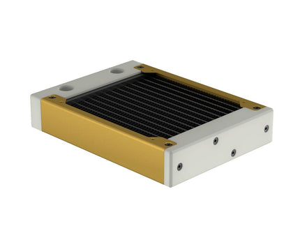 PrimoChill 120SL (30mm) EXIMO Modular Radiator, White POM, 1x120mm, Single Fan (R-SL-W12) Available in 20+ Colors, Assembled in USA and Custom Watercooling Loop Ready - Gold