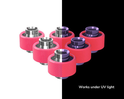 PrimoChill SecureFit SX - Premium Compression Fittings 6 Pack - For 1/2in ID x 3/4in OD Flexible Tubing (F-SFSX34-6) - Available in 20+ Colors, Custom Watercooling Loop Ready - UV Pink