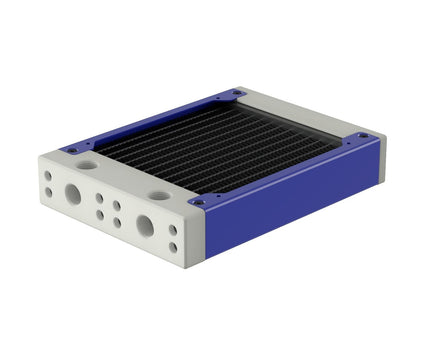 PrimoChill 120SL (30mm) EXIMO Modular Radiator, White POM, 1x120mm, Single Fan (R-SL-W12) Available in 20+ Colors, Assembled in USA and Custom Watercooling Loop Ready - True Blue