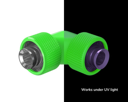 PrimoChill SecureFit SX - Premium 90 Degree Compression Fitting Set For 1/2in ID x 3/4in OD Flexible Tubing (F-SFSX3490) - Available in 20+ Colors, Custom Watercooling Loop Ready - PrimoChill - KEEPING IT COOL UV Green
