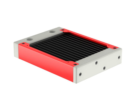 PrimoChill 120SL (30mm) EXIMO Modular Radiator, White POM, 1x120mm, Single Fan (R-SL-W12) Available in 20+ Colors, Assembled in USA and Custom Watercooling Loop Ready - UV Red