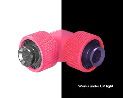 PrimoChill SecureFit SX - Premium 90 Degree Compression Fitting Set For 1/2in ID x 3/4in OD Flexible Tubing (F-SFSX3490) - Available in 20+ Colors, Custom Watercooling Loop Ready - PrimoChill - KEEPING IT COOL UV Pink