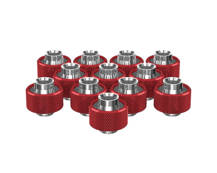 PrimoChill SecureFit SX - Premium Compression Fittings 12 Pack - For 1/2in ID x 3/4in OD Flexible Tubing (F-SFSX34-12) - Available in 20+ Colors, Custom Watercooling Loop Ready - Candy Red