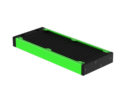 PrimoChill 240SL (30mm) EXIMO Modular Radiator, Black POM, 2x120mm, Dual Fan (R-SL-BK24) Available in 20+ Colors, Assembled in USA and Custom Watercooling Loop Ready - UV Green
