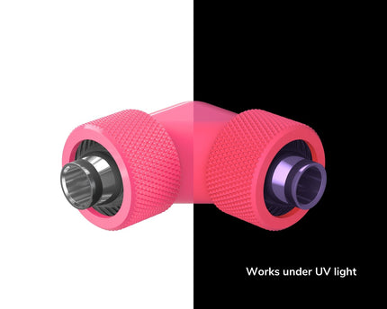 PrimoChill SecureFit SX - Premium 90 Degree Compression Fitting Set For 3/8in ID x 5/8in OD Flexible Tubing (F-SFSX5890) - Available in 20+ Colors, Custom Watercooling Loop Ready - PrimoChill - KEEPING IT COOL UV Pink