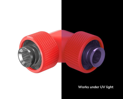 PrimoChill SecureFit SX - Premium 90 Degree Compression Fitting Set For 1/2in ID x 3/4in OD Flexible Tubing (F-SFSX3490) - Available in 20+ Colors, Custom Watercooling Loop Ready - PrimoChill - KEEPING IT COOL UV Red