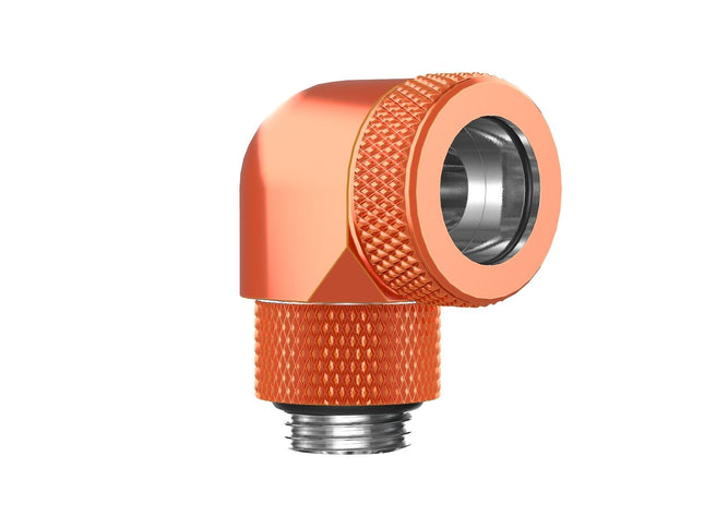 PrimoChill InterConnect SX Premium G1/4 to 90 Degree Adapter Fitting for 14MM Rigid Tubing (FA-G9014) - Candy Copper