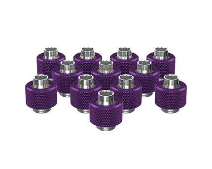 PrimoChill SecureFit SX - Premium Compression Fitting For 3/8in ID x 1/2in OD Flexible Tubing 12 Pack (F-SFSX12-12) - Available in 20+ Colors, Custom Watercooling Loop Ready - PrimoChill - KEEPING IT COOL Candy Purple