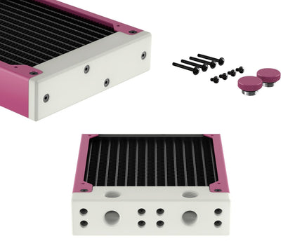 PrimoChill 120SL (30mm) EXIMO Modular Radiator, White POM, 1x120mm, Single Fan (R-SL-W12) Available in 20+ Colors, Assembled in USA and Custom Watercooling Loop Ready - Magenta
