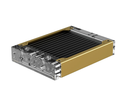 PrimoChill 120SL (30mm) EXIMO Modular Radiator, Clear Acrylic, 1x120mm, Single Fan (R-SL-A12) Available in 20+ Colors, Assembled in USA and Custom Watercooling Loop Ready - PrimoChill - KEEPING IT COOL Candy Gold