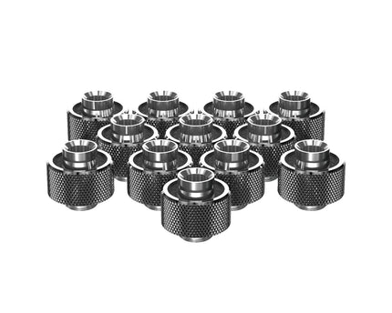 PrimoChill SecureFit SX - Premium Compression Fittings 12 Pack - For 1/2in ID x 3/4in OD Flexible Tubing (F-SFSX34-12) - Available in 20+ Colors, Custom Watercooling Loop Ready - Dark Nickel