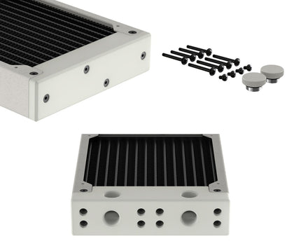 PrimoChill 240SL (30mm) EXIMO Modular Radiator, White POM, 2x120mm, Dual Fan (R-SL-W24) Available in 20+ Colors, Assembled in USA and Custom Watercooling Loop Ready - TX Matte Silver