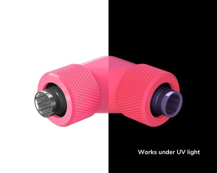 PrimoChill SecureFit SX - Premium 90 Degree Compression Fitting Set For 3/8in ID x 1/2in OD Flexible Tubing (F-SFSX1290) - Available in 20+ Colors, Custom Watercooling Loop Ready - PrimoChill - KEEPING IT COOL UV Pink