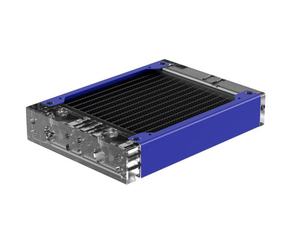 PrimoChill 120SL (30mm) EXIMO Modular Radiator, Clear Acrylic, 1x120mm, Single Fan (R-SL-A12) Available in 20+ Colors, Assembled in USA and Custom Watercooling Loop Ready - PrimoChill - KEEPING IT COOL True Blue
