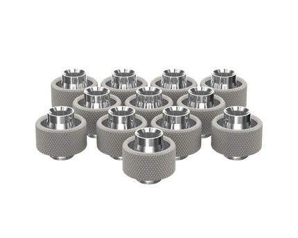 PrimoChill SecureFit SX - Premium Compression Fittings 12 Pack - For 1/2in ID x 3/4in OD Flexible Tubing (F-SFSX34-12) - Available in 20+ Colors, Custom Watercooling Loop Ready - TX Matte Silver