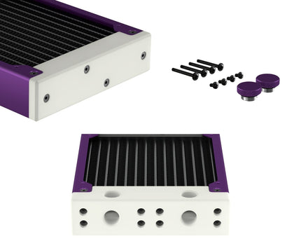 PrimoChill 120SL (30mm) EXIMO Modular Radiator, White POM, 1x120mm, Single Fan (R-SL-W12) Available in 20+ Colors, Assembled in USA and Custom Watercooling Loop Ready - Candy Purple