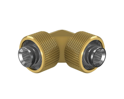 PrimoChill SecureFit SX - Premium 90 Degree Compression Fitting Set For 1/2in ID x 3/4in OD Flexible Tubing (F-SFSX3490) - Available in 20+ Colors, Custom Watercooling Loop Ready - PrimoChill - KEEPING IT COOL Candy Gold