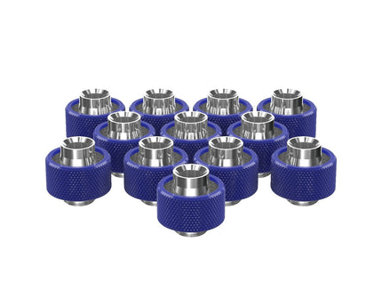 PrimoChill SecureFit SX - Premium Compression Fittings 12 Pack - For 1/2in ID x 3/4in OD Flexible Tubing (F-SFSX34-12) - Available in 20+ Colors, Custom Watercooling Loop Ready - True Blue