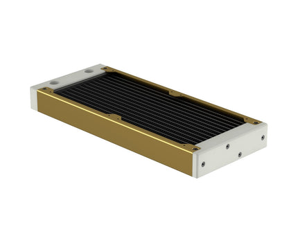 PrimoChill 240SL (30mm) EXIMO Modular Radiator, White POM, 2x120mm, Dual Fan (R-SL-W24) Available in 20+ Colors, Assembled in USA and Custom Watercooling Loop Ready - Candy Gold