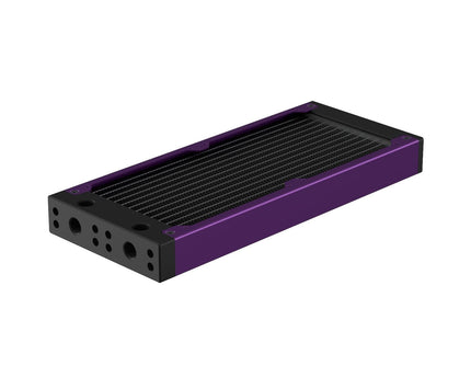 PrimoChill 240SL (30mm) EXIMO Modular Radiator, Black POM, 2x120mm, Dual Fan (R-SL-BK24) Available in 20+ Colors, Assembled in USA and Custom Watercooling Loop Ready - Candy Purple