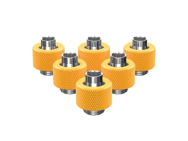 PrimoChill SecureFit SX - Premium Compression Fitting For 3/8in ID x 1/2in OD Flexible Tubing 6 Pack (F-SFSX12-6) - Available in 20+ Colors, Custom Watercooling Loop Ready - PrimoChill - KEEPING IT COOL Yellow