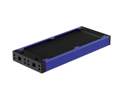 PrimoChill 240SL (30mm) EXIMO Modular Radiator, Black POM, 2x120mm, Dual Fan (R-SL-BK24) Available in 20+ Colors, Assembled in USA and Custom Watercooling Loop Ready - True Blue