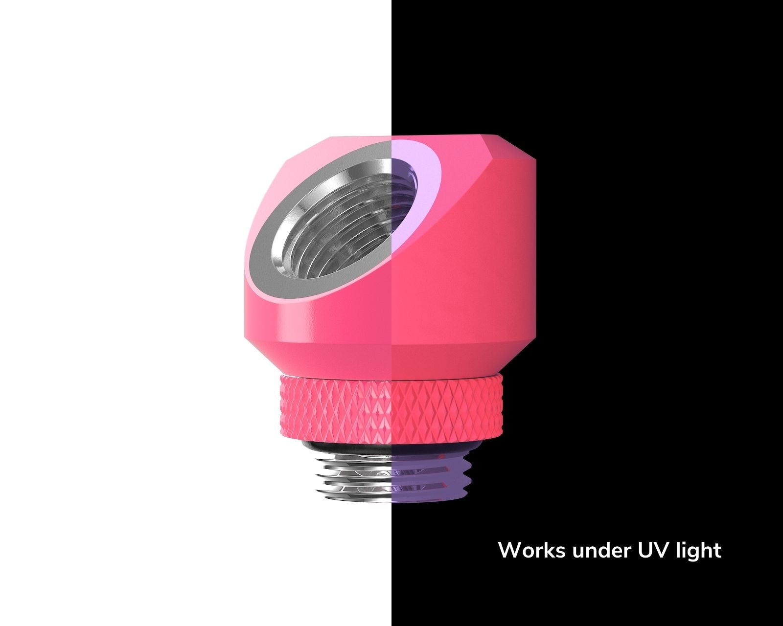 PrimoChill InterConnectSX Flat 45 Degree Rotary Fitting (FAF45) – Enhanced PC Cooling with Sleek Aesthetics - Available in 20+ Colors, Custom Watercooling Loop Ready - UV Pink