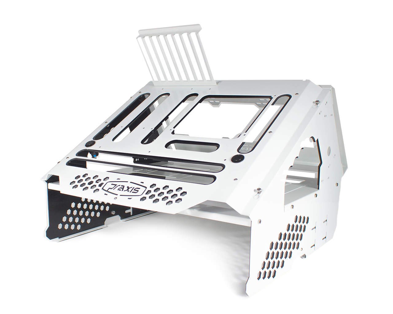 PrimoChill's Praxis Wetbench Powdercoated Steel Modular Open Air Computer Test Bench for Watercooling or Air Cooled Components - PrimoChill - KEEPING IT COOL White w/Black Accents
