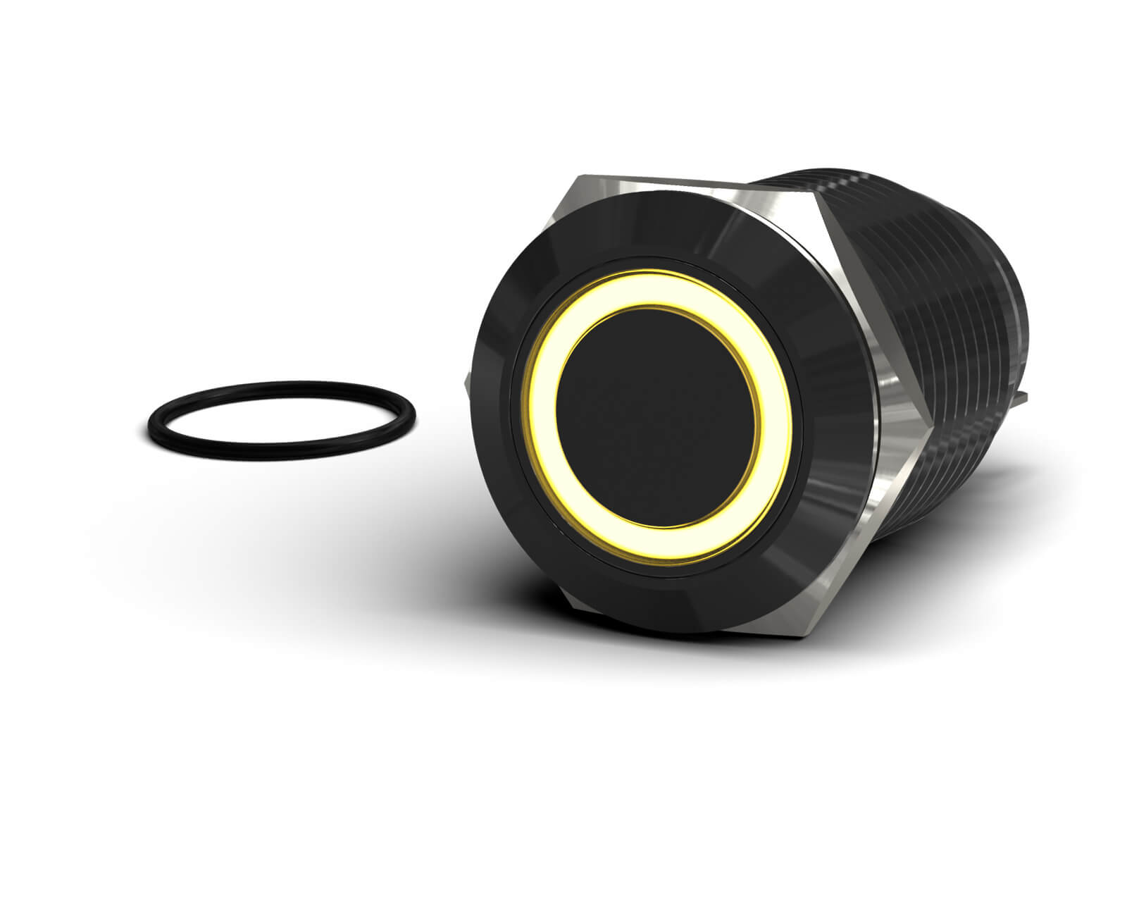 PrimoChill Black Aluminum Momentary Vandal Resistant Switch - 22mm - PrimoChill - KEEPING IT COOL Amber LED Ring
