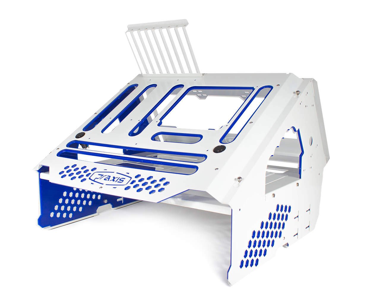PrimoChill's Praxis Wetbench Powdercoated Steel Modular Open Air Computer Test Bench for Watercooling or Air Cooled Components - PrimoChill - KEEPING IT COOL White w/Solid Blue Accents