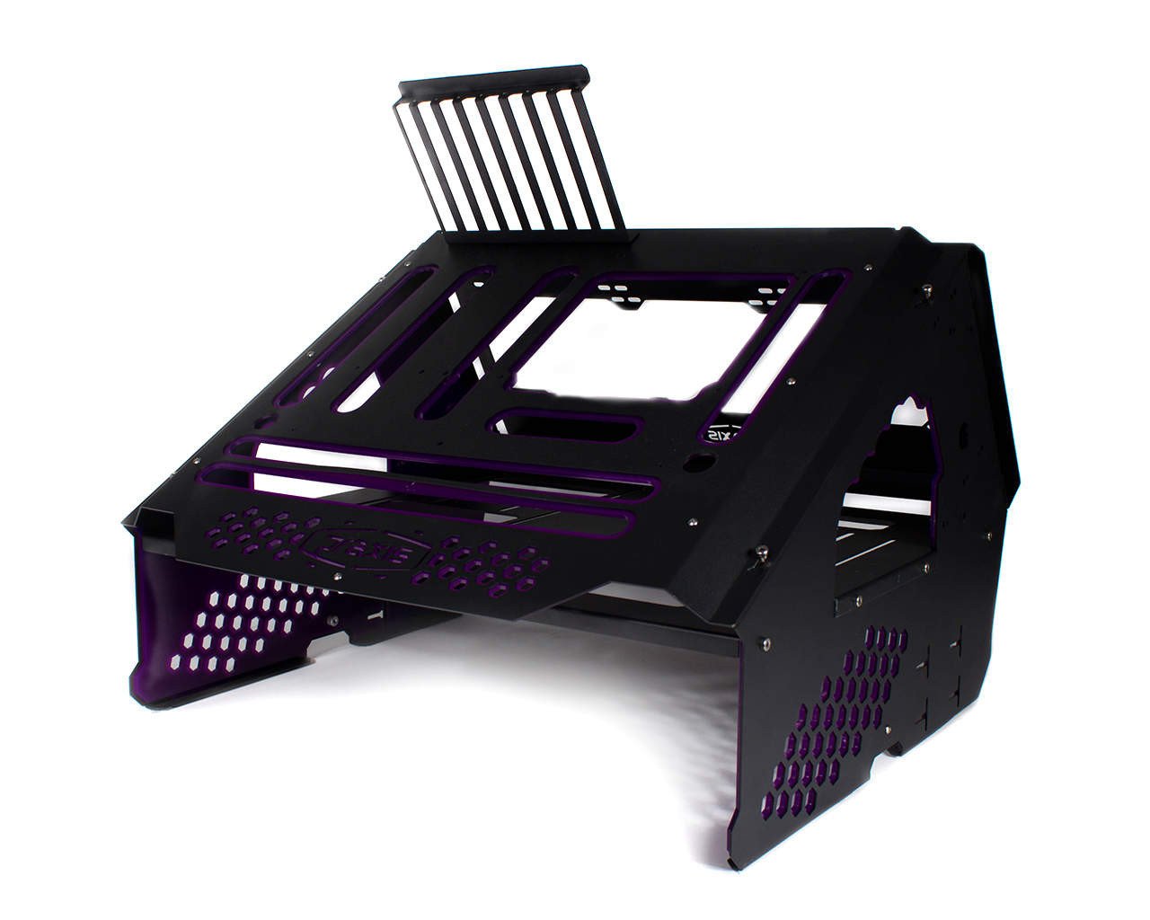 PrimoChill's Praxis Wetbench Powdercoated Steel Modular Open Air Computer Test Bench for Watercooling or Air Cooled Components - PrimoChill - KEEPING IT COOL Black w/Solid Purple Accents
