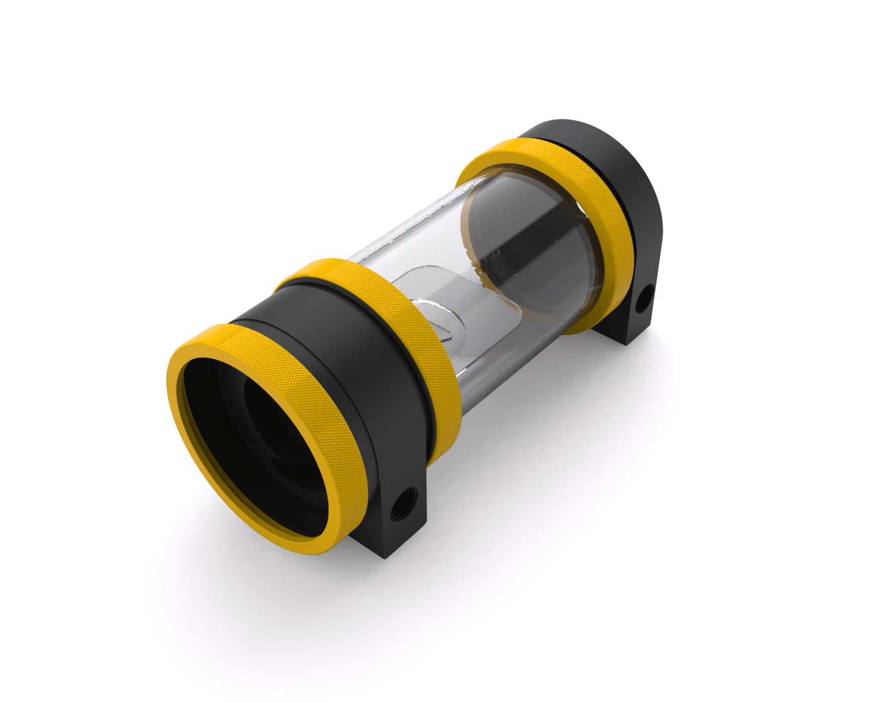 PrimoChill CTR Hard Mount Phase II High Flow D5 Enabled Reservoir - Black POM - 120mm - PrimoChill - KEEPING IT COOL Yellow