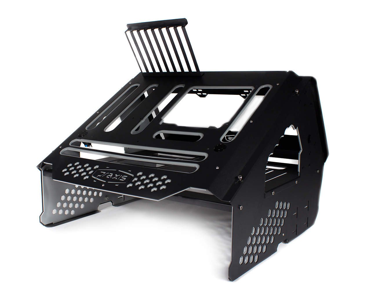 PrimoChill's Praxis Wetbench Powdercoated Steel Modular Open Air Computer Test Bench for Watercooling or Air Cooled Components - PrimoChill - KEEPING IT COOL Black w/Solid Grey Accents