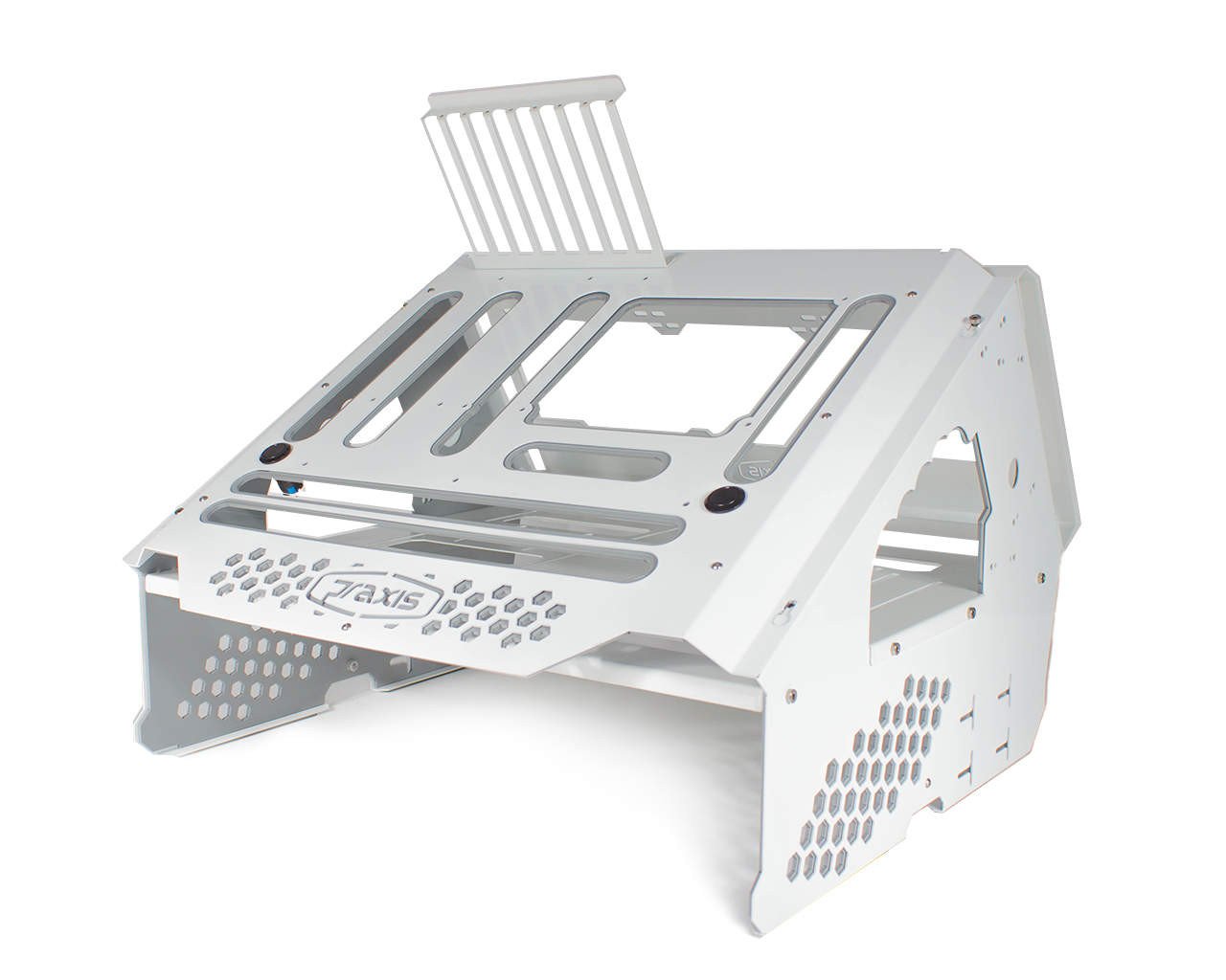PrimoChill's Praxis Wetbench Powdercoated Steel Modular Open Air Computer Test Bench for Watercooling or Air Cooled Components - PrimoChill - KEEPING IT COOL White w/Solid Grey Accents