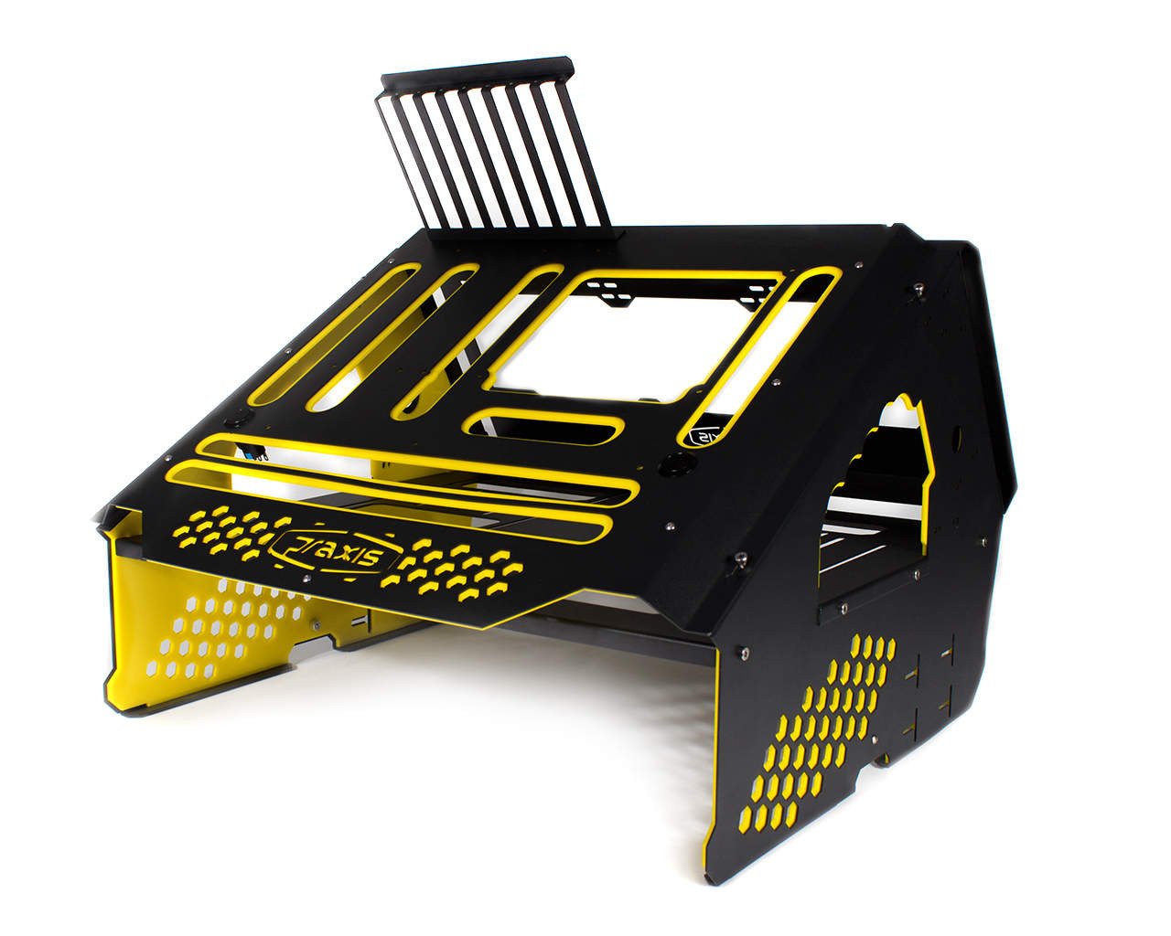 PrimoChill's Praxis Wetbench Powdercoated Steel Modular Open Air Computer Test Bench for Watercooling or Air Cooled Components - PrimoChill - KEEPING IT COOL Black w/Solid Yellow Accents
