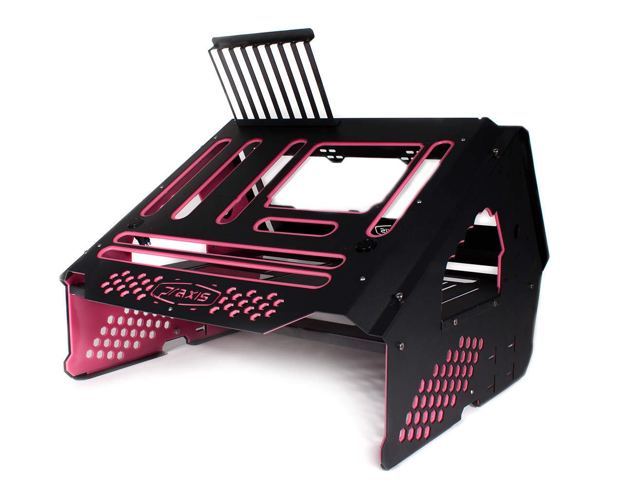 PrimoChill's Praxis Wetbench Powdercoated Steel Modular Open Air Computer Test Bench for Watercooling or Air Cooled Components - PrimoChill - KEEPING IT COOL Black w/Solid Light Pink Accents