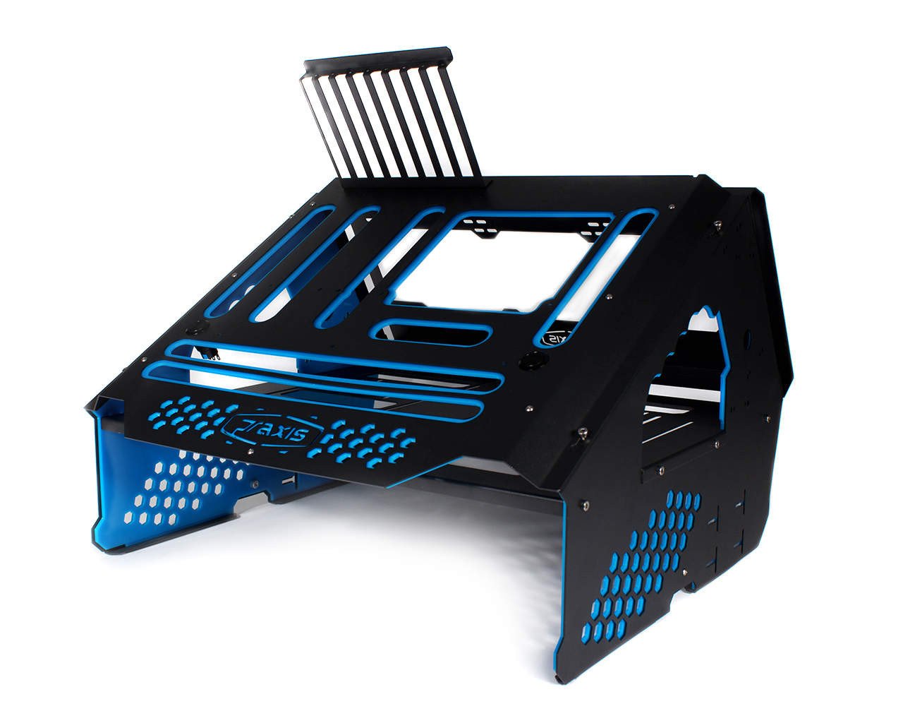 PrimoChill's Praxis Wetbench Powdercoated Steel Modular Open Air Computer Test Bench for Watercooling or Air Cooled Components - PrimoChill - KEEPING IT COOL Black w/Solid Light Blue Accents