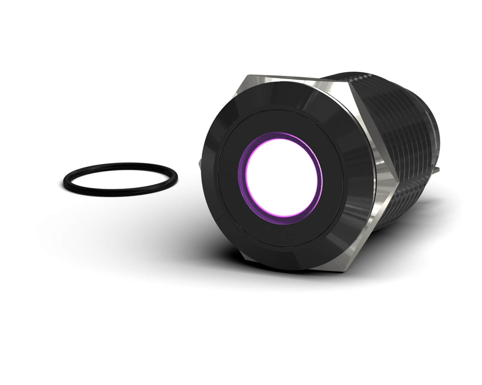 PrimoChill Black Aluminum Momentary Vandal Resistant Switch - 22mm - PrimoChill - KEEPING IT COOL Purple LED Dot