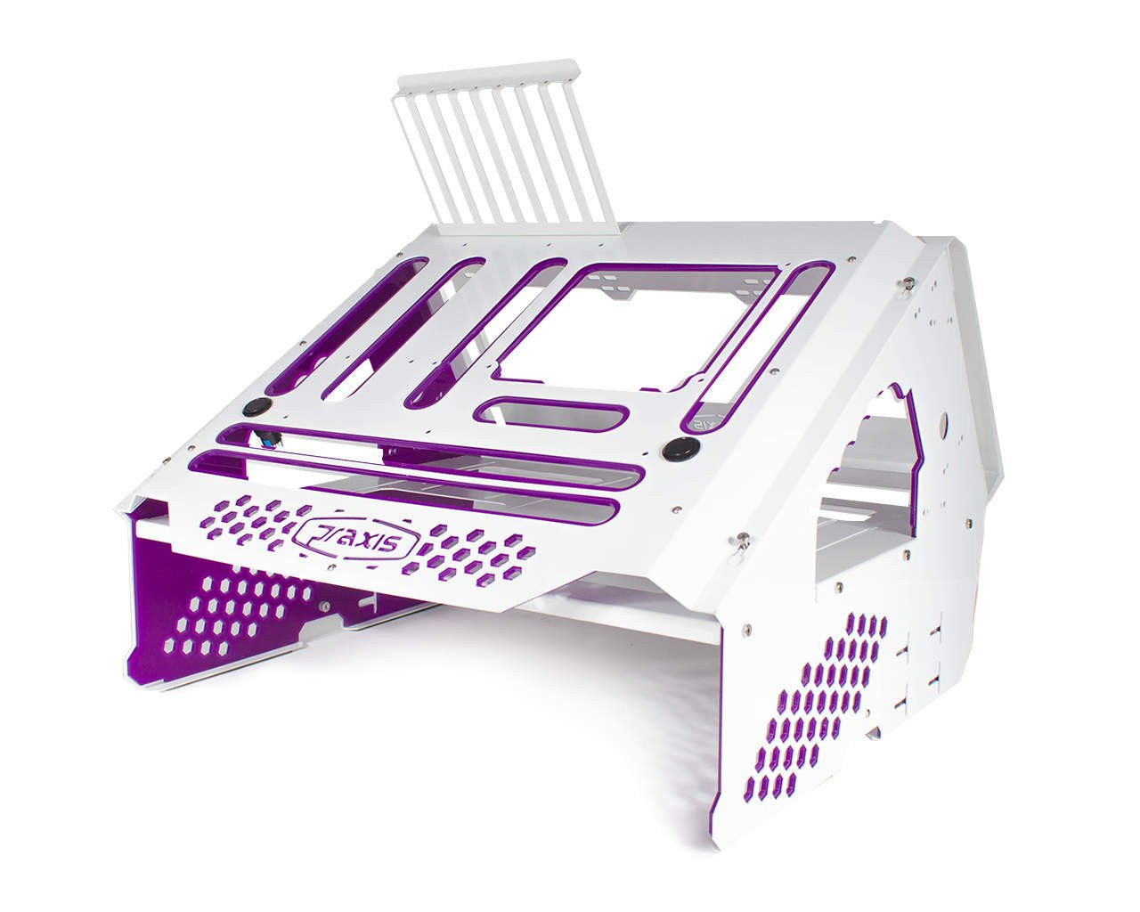 PrimoChill's Praxis Wetbench Powdercoated Steel Modular Open Air Computer Test Bench for Watercooling or Air Cooled Components - PrimoChill - KEEPING IT COOL White w/Solid Purple Accents