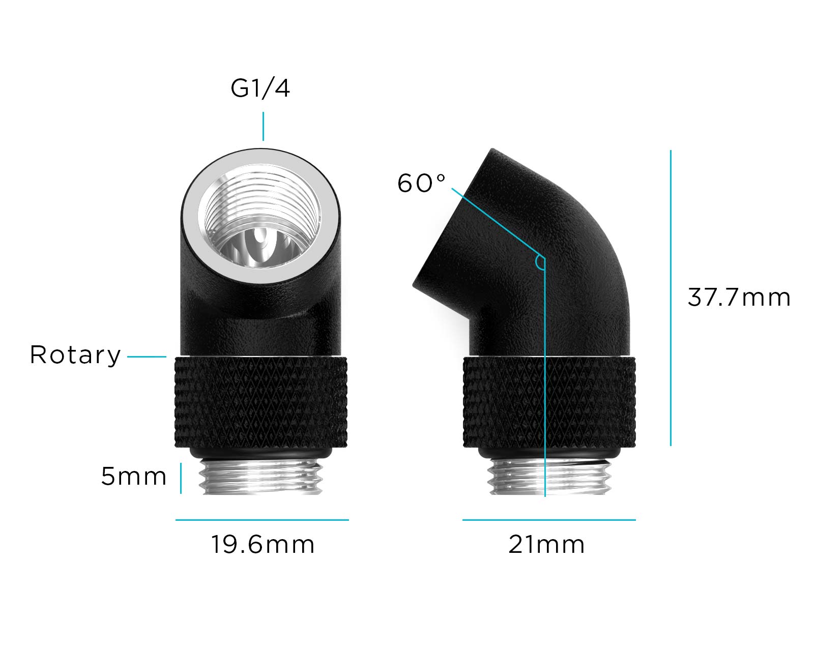 BSTOCK:PrimoChill Male to Female G 1/4in. 60 Degree SX Rotary Elbow Fitting