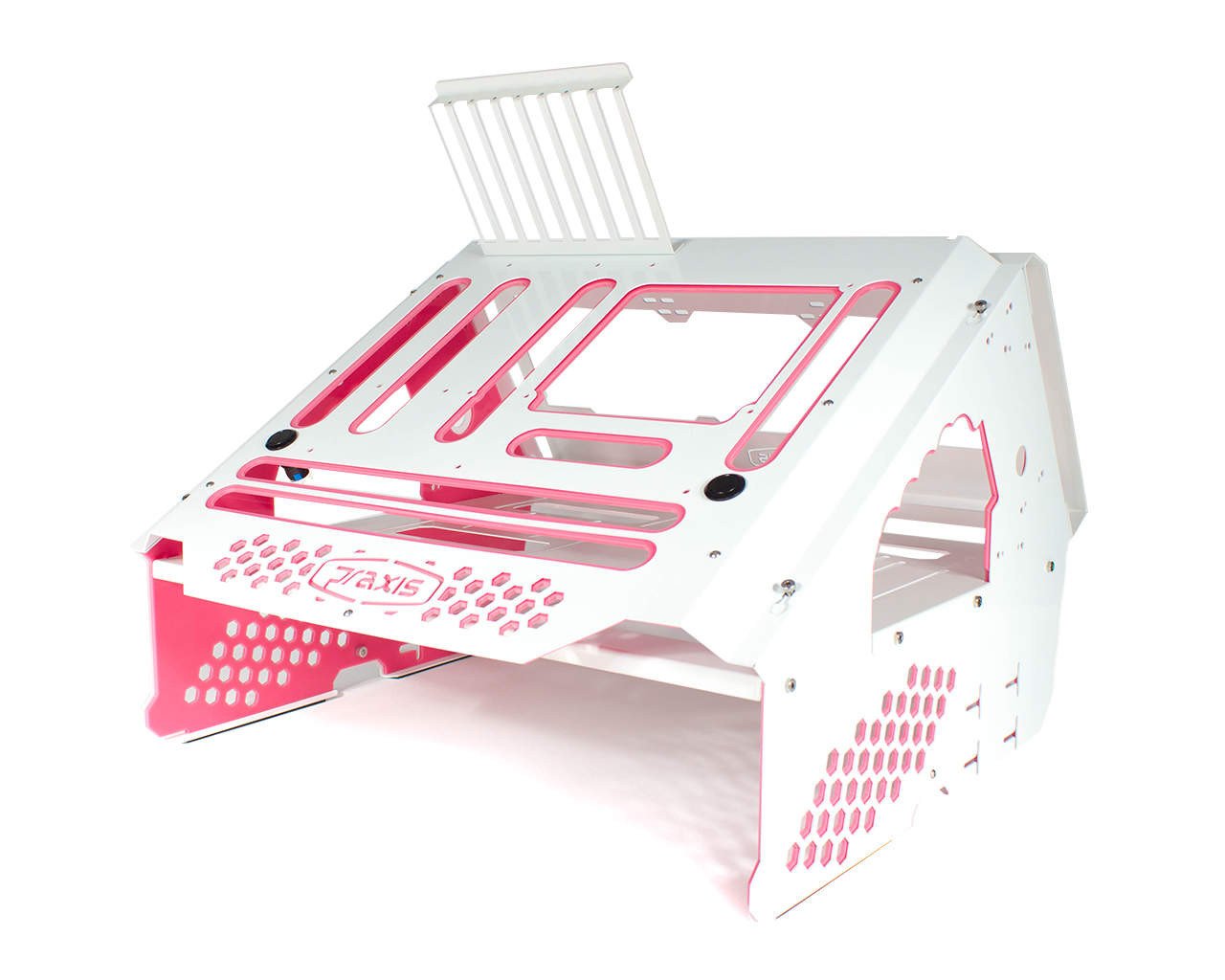 PrimoChill's Praxis Wetbench Powdercoated Steel Modular Open Air Computer Test Bench for Watercooling or Air Cooled Components - PrimoChill - KEEPING IT COOL White w/Solid Light Pink Accents