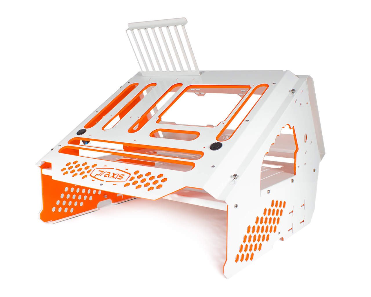 PrimoChill's Praxis Wetbench Powdercoated Steel Modular Open Air Computer Test Bench for Watercooling or Air Cooled Components - PrimoChill - KEEPING IT COOL White w/Solid Orange Accents
