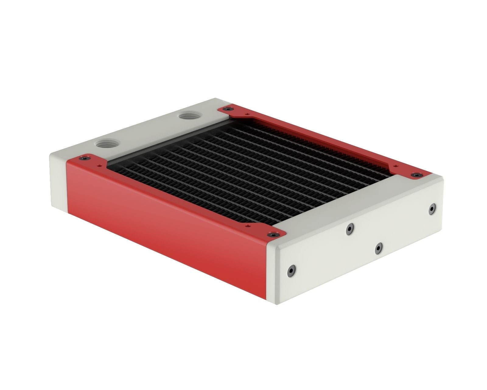 PrimoChill 120SL (30mm) EXIMO Modular Radiator, White POM, 1x120mm, Single Fan (R-SL-W12) Available in 20+ Colors, Assembled in USA and Custom Watercooling Loop Ready - Razor Red