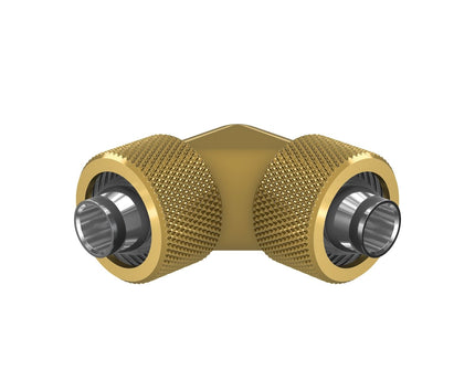 PrimoChill SecureFit SX - Premium 90 Degree Compression Fitting Set For 7/16in ID x 5/8in OD Flexible Tubing (F-SFSX75890) - Available in 20+ Colors, Custom Watercooling Loop Ready - PrimoChill - KEEPING IT COOL Candy Gold