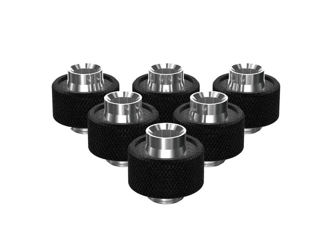 PrimoChill SecureFit SX - Premium Compression Fittings 6 Pack - For 1/2in ID x 3/4in OD Flexible Tubing (F-SFSX34-6) - Available in 20+ Colors, Custom Watercooling Loop Ready - TX Matte Black